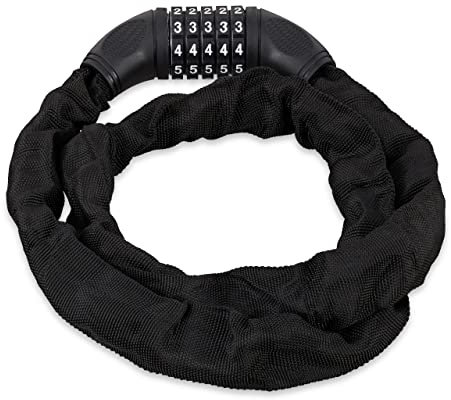 Relaxdays 1 x Zahlenschloss Fahrrad, sicheres Kettenschloss mit 5-stelligem Zahlencode, 120cm, Fahrradschloss Stahl, schwarz