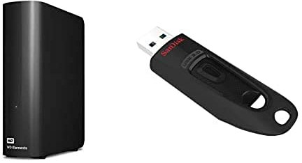 WD Elements 20TB Desktop USB 3.0 External Hard Drive with the SanDisk Ultra 256GB USB 3.0 Flash Drive