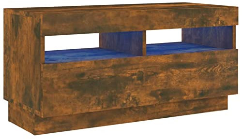 Homgoday Mobile TV con luci a LED, Mobili da soggiorno per interni Centro intrattenimento, Camera da letto Supporto TV, Mobile Hifi Armadio in rovere fumé 80x35x40 cm