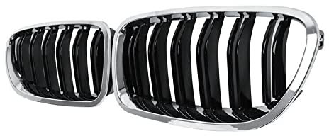 QLASIC Auto Kühlergrill Für B&MW F10 / F11 M5 535I 550I 528I 4-Türer 2010-2017 Auto Chrom + glänzend schwarz Doppellamellen vorne Nierengitter Grill