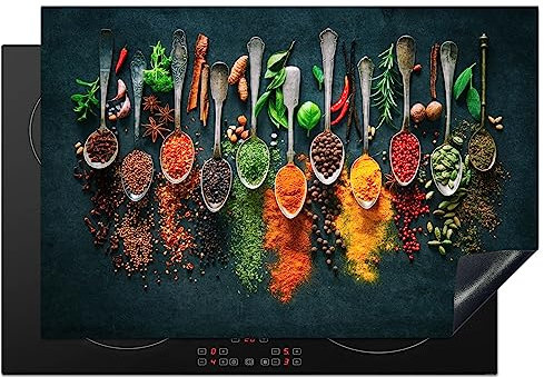 KitchenYeah© Copertura Tappetino Piano Induzione 77x51 cm Cucina Coprifornelli Protezione per Piano Induzione Erbe - Spezie - Cucchiai