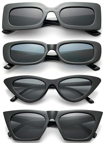 Unning 4 Stück Sonnenbrille Damen Set Lustige Rechteckige Cat Eye Quadratische Sonnenbrillen Pack Vintage Festival Brillen Party für Damen Herren
