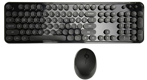 Wireless Keyboard and Mouse Combo, Rechargeable Ultra Slim Compact Full Size White Keyboard and Mouse, 2.4G Wireless Typewriter Retro Round Keyboard and Mouse Set