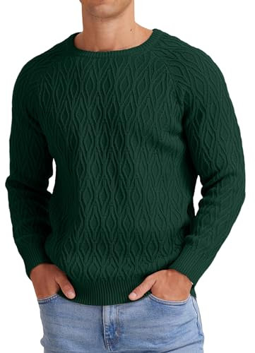 Sailwind Jumpers for Men UK Mens Crew Neck Sweater Casual Cable Knit Jumpers Classic Knitted Warm Pullover (Dark Green, S)