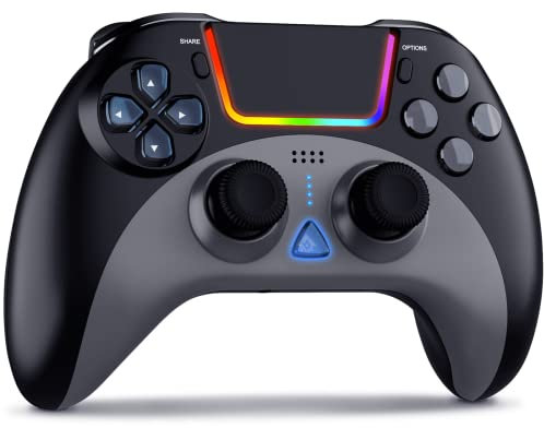 Juuzii Controller für PS4, Wireless Controller Joystick Gamepad kompatibel mit PS4/Pro/Slim/PC, Ersatz Controller mit Makrodefinition/LED-Leuchten/Dual Vibration/6-Achsen Gyro-Schwarz