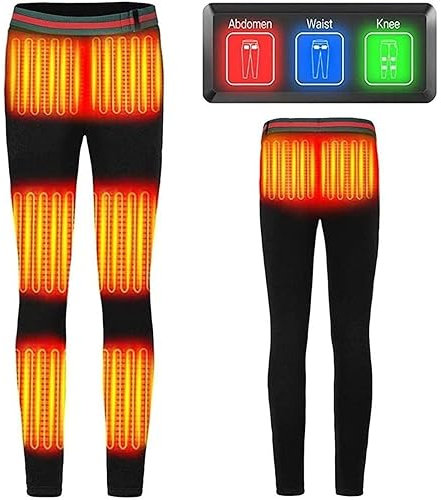YURCI Heated Pants for Womens Mens, Winter Outdoor Work Heated Leggings, Fleece Lined Pants Electric Heating Trousers, 3 Heating Areas USB Heated Trousers Without Battery Black