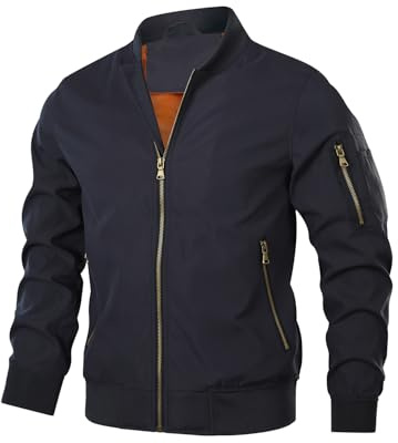 Hood Crew Giacca a vento da bomber da uomo, leggera, casual, elegante, con cerniera e tasche