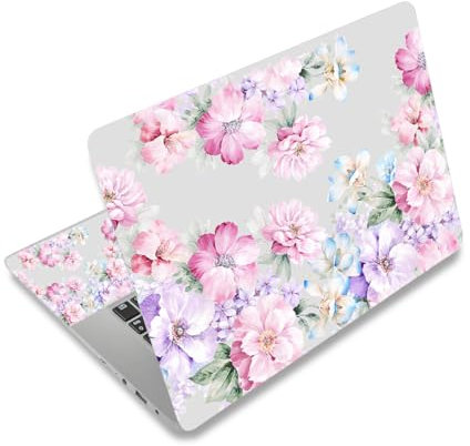 ARTSO 12 13 14 15 15.4 15.6 Inches Laptop Skin Sticker Decal Universal Netbook Skin Sticker Reusable Soft Notebook Art Protector Cover Decal, Gray Pink Flower