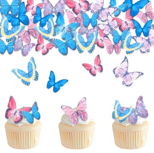 DazzJoy Essbare Schmetterlinge für Torte,40 Stück Schmetterling Essbare Tortendeko,Esspapier Tortendeko Geburtstag,Tortendeko Essbar Hochzeit,Cupcake Topper,Kuchen Deko Essbare,Tortendeko Mädchen