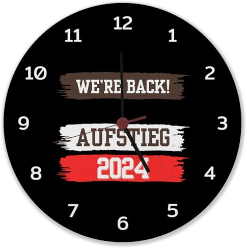 St. Pauli Aufstieg 2024 Wanduhr mit Spruch We're Back Wappen-Glanz am Hafen Hamburgs Stolz Reeperbahn und Landungsbrücken feiern mit