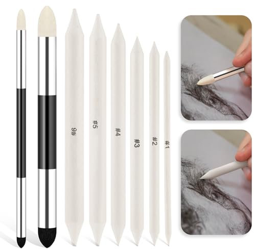 8pcs Artist Blending Sponge Pen Dual Tip Blending Stumps and Tortillions Reusable Drawing Art Blending Tools Sketch Rubbing Tools for Artist Professional Sketch Drawing Blending Lightening & Highlight