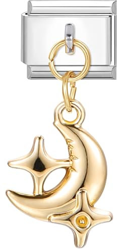 papasgix Italian Charms Module für 9mm Italian Charm Bracelet Anhänger DIY Italian Style Charms für Damen Abnehmbar Italienisches Charm Armband Zubehör Geschenk(Gold Mond)