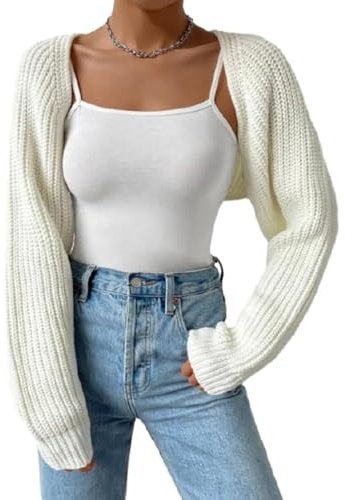 Kukeyiee Damen Langer Puffärmel Pullover Strickpullover Pullover Crop Top Mode Cover Strick Top(#Style 1,M)
