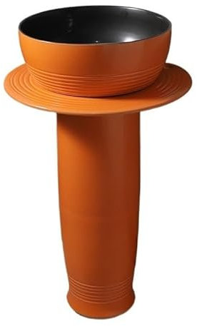 Säulenwaschbecken Kleines Raum-Säulenwaschbecken, Badezimmer-Keramik-Sockelwaschbecken, 3-teiliges Retro-Waschtisch-Waschbecken im Retro-Stil, Balkon-Waschbecken im Freien, Grün/Orange Standwaschbecke