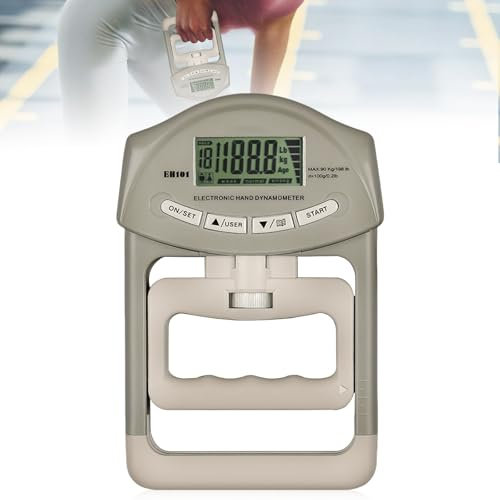 Manometro digitale, 90 kg, dinamometro manuale grigio, con 19 set di piastre singole, intelligente e sensibile, grip strength Trainer elettronico, grande schermo a LED