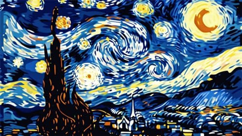 Pintar por Numeros Adultos, DIY Pintura Por Números Noche Estrellada Manualidades Adultos, Van Gogh Pintura por Números Incluye Pinceles y Pinturas Acrílicas 125 x 70 cm, Decoracion Hogar y Regalos