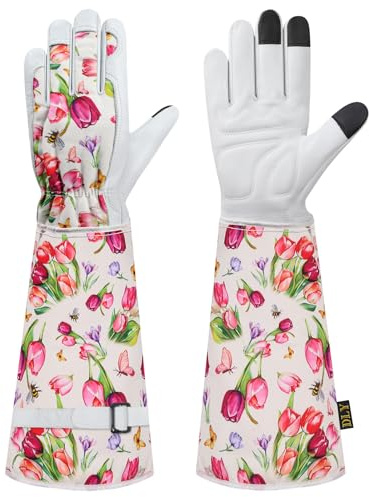 DLY Gartenhandschuhe Damen, Leder-Mikrofaser Handschuhe mit Armschutz