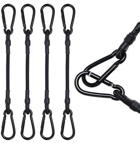 BYZANDQI Spanngummi mit Karabiner - Expander mit Karabinerhaken 4er Set - 30/60/100 cm Gepäckspanner Schwarz, 100% Latex Gummispanner für Sonnensegel Tarps Garten Fahrrad Auto Ladung (100cm x 4stk)