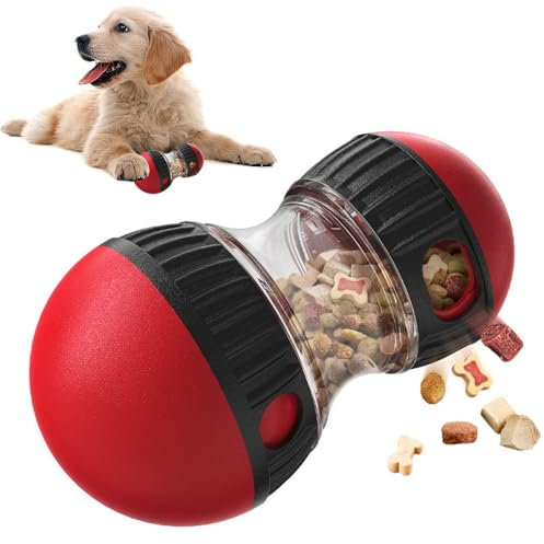 Hundespielzeug Intelligenz, Slow Feeder für Hunde zur Verbesserung der Verdauung, Rolling Feeder Hundespielzeug für Hunde zur Futterausgabe, Rot