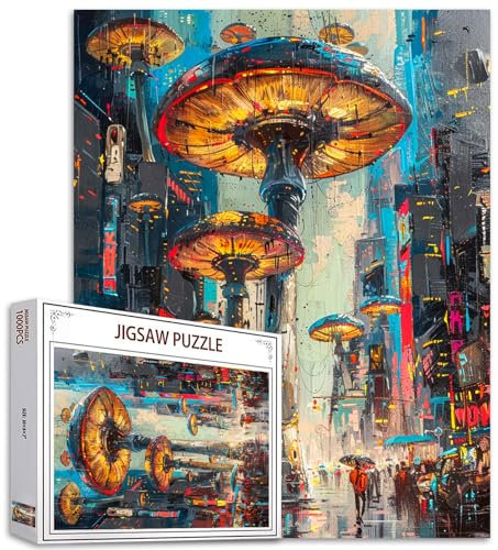 Tucocoo 1000 Teile Puzzles für Erwachsene Riesige Roboterpilze Stadt Puzzle Urban Living Modern Style Kunst 1000 Teile Puzzles für herausfordernde Familienaktivitätsspiel DIY Puzzle Wanddekoration