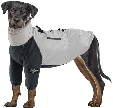 Hundejacke Warme Windfest Wasserdichter Hundemantel Fleece-Futter mit Elastischer Kordelzug Reißverschlüsse und Reflektor Hunde Winterweste Hundeleine D-Ring-Schnalle Taschen Schutz vor Kälte Grau L