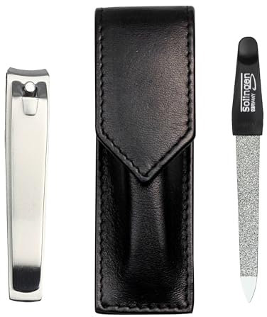 Sonnenschein by Hans Kniebes - Maniküre Set 2-teilig - Nagelknipser und Nagelfeile - Kompaktes Etui für unterwegs - Manicure Etui aus Nappa-Lammleder schwarz - kleines Nagelpflegeset