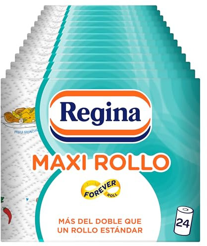 Regina Maxi Rollo Papel de Cocina - Paquete de 24 Rollos Equivalentes a 72 Estándar, 100 Maxi Hojas Decoradas de 2 Capas, Extra Absorbentes, Envase de Papel Reciclable, 100% Certificado FSC