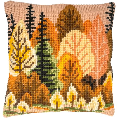 VERVACO Kreuzstich Stickpackungen Kissen Stickerei Set Anfänger Vorgedruckt Herbstwald DIY Set Kreativ Set Für Erwachsene Dekoratives Kissen ca. 40 x 40 cm Bastelset Handwerker Haus Dekoration