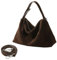 Tragetasche aus Echtem Leder für Damen, Wildleder-Geldbörse, Handtasche, Vintage, Slouchy, Hobo, Umhängetasche, Dunkelbraun