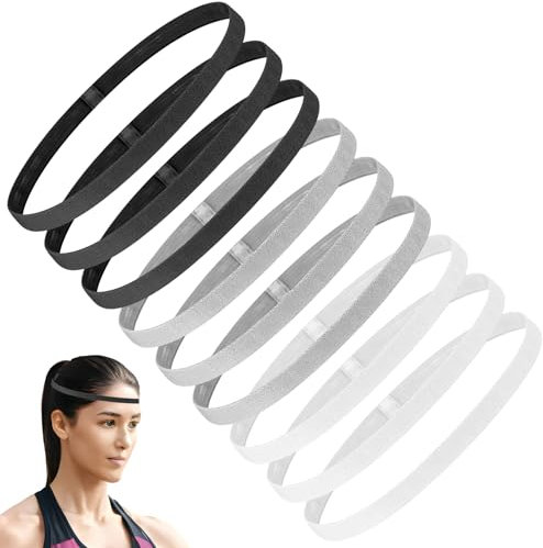 9 Pz Fascia Capelli Uomo, Sportiva Fascia Capelli Sport, Fasce per Capelli Uomo e Donna, Elastico Fascette per Capelli, Fascia Elastico Capelli Antiscivolo per Yoga Jogging Tennis,Nero/Bianco/Grigio