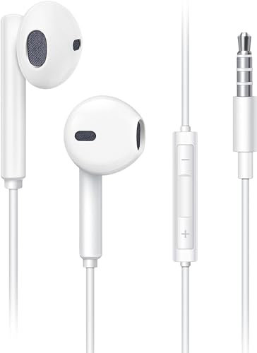 K&J Auricolari con Filo,Cuffiette Sport in-Ear Stereo con Microfono,Resistente al Sudore,Isolamento del Rumore,Bassi Potenti,Compatibile con tutti i dispositivi per cuffie da 3,5 mm