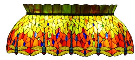 Buntglas-Lampenschirm, Libellen-Ersatz, Tiffany-Glas, Grün / Orange, rechteckig, handgefertigt, nur für Pendelleuchte, L31 x B15 x H10