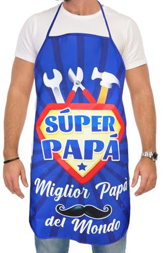 DPKOW Delantal Súper Papá - Regalo Original para el Día del Padre, Cocina y Navidad - Mejor Padre del Mundo