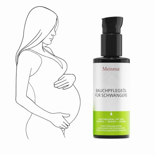 Meisma® Schwangerschafts-Pflegeöl I Babybauch Massageöl I Bauch Po Oberschenkel I Hautelastizität I Dehnungsstreifen Vorbeugung I I Sanft für die Haut I Duftfrei I Vegan I 100 ml