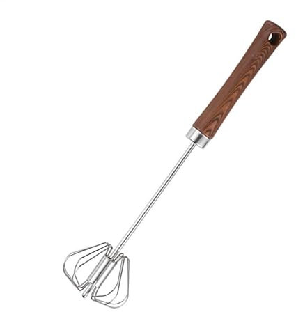 Semi Automatic Whisk, Hand Push Whisk Blender, 2.83x12.01 inches Compact Milk Mixer, Wooden Handle Rotating Eggbeater for Whisking, Frothing, and Mixing, Kitchen Cooking Tool