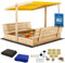 KOTARBAU® Sandkasten mit Abdeckung 140 x 140 cm Großer Naturfarbe Holzsandkasten mit Gelb Dach Sandkasten mit Deckel Sandkasten mit Dach Gartenspielzeug Kinder imprägniert verschließbar mit Bänken