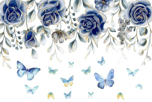 Stickers muraux roses et papillons bleus 54 x 35 cm