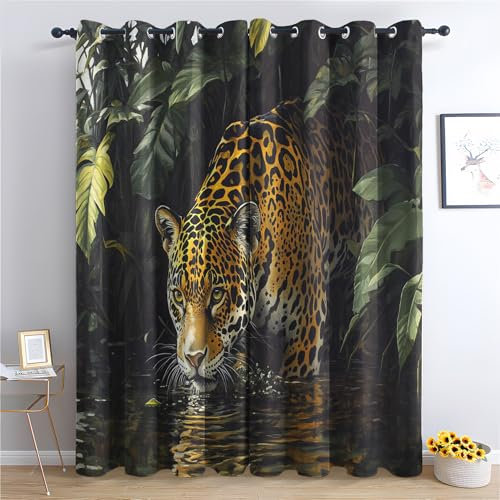 Luxfieo Leopard Vorhänge Dschungeltier Gepard Vorhang Blickdicht Gardinen 166 cm Hoch Verdunklungsvorhänge mit Ösen Thermovorhang für Wohnzimmer Schlafzimmer Kinderzimmer Fenster Deko 2er Set I#327