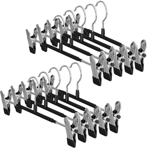 Dunkwckore 10 Pcs Perchas para Pantalones, Perchas Faldasde Metal con Pinzas Clips Antideslizantes Ajustables, Colgadores Falda Ahorran Espacio para Colgar Ropa Abrigo Prenda Jeans Perchas, Negro