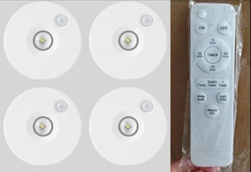 4 Stück LED Schrankbeleuchtung, USB Aufladbar Rund Indirekte Beleuchtung, Magnetisch LED Spots Akku Werkzeuglose Installation, Schrankbeleuchtung mit Fernbedienung, für Küche, Vitrine, Schrank