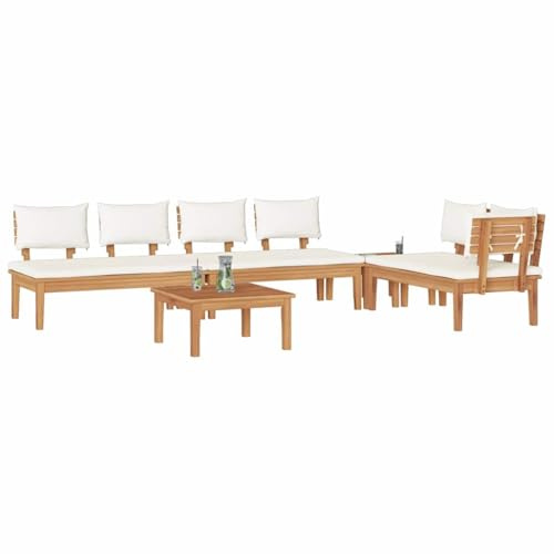 vidaXL 5 Piece Garden Dining Set with Solid Teak Wood Cushions Garden Bench Set 2 Pieces Solid Wood Teak