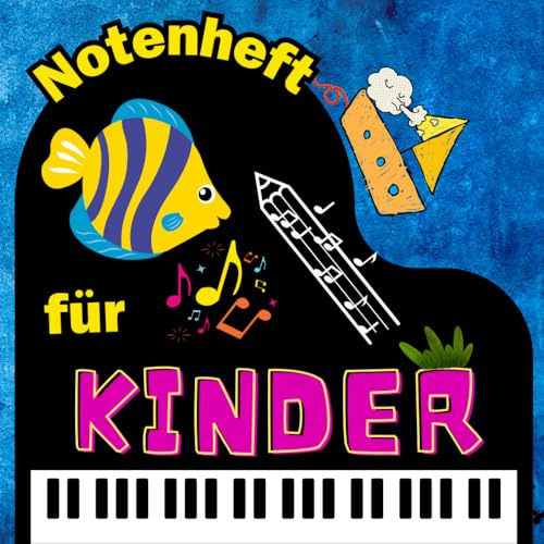 Notenheft für Kinder: Mit Theorie, bunten Tastatur-Stickern & QR-Übungen – 6 Notenzeilen, 9 liebevoll gestaltete Cover zur Wahl