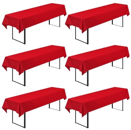 6 Stück Biertisch Tischdecke Universal für 50cm u.70cm Biertische Hussen für Biertisch, Biertischhussen Blickdichte Biertisch-Husse Bierzeltgarnitur Waschbar Biertischdecke 100x250cm(Rot)