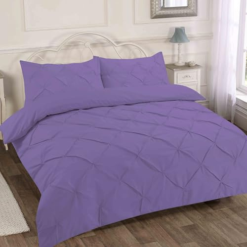Home Sweet Home UK Pintuck Double Size Duvet Cover Sets Soft PolyCotton Duvet Cover Sets Doublesize With Button Closure Non-Iron Easy Care Bedding With Matching Pillowcases