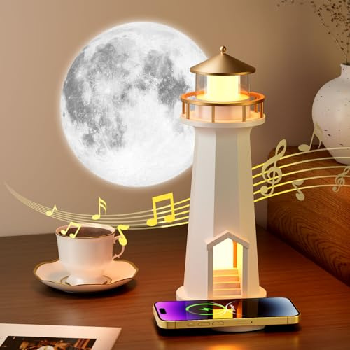 Bluetooth Speaker,Speakers Wireless Bluetooth,(Wireless Charging Music) | Lighthouse Lamp,Lighthouse Decoration, Moon Projection Lighthouses Lamp, Supports Wireless Charging For Mobile Phones