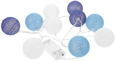 Dekorative LED Lichterkette mit Baumwollkugeln, 1 Stück, 10 Leds | Batteriebetrieben mit Schalter, Kunststoff und Baumwollfaden, Inklusive Batteriefach für Innenräume