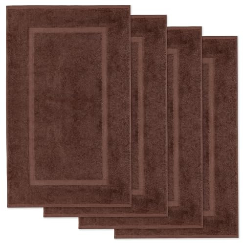 Lavea® 4er Set Badematte 50x80 cm – Kaffeebraun | Badezimmerteppich 100% Baumwolle, 800 g/m², saugstark, waschbarer Badteppich, Badvorleger – Frottierserie Elena