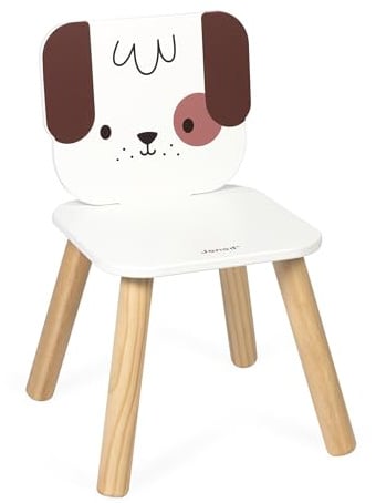 Janod – Mein erster Kinderstuhl aus Holz ab 18 Monaten – Thema Hund – Speziell für Kinder entwickelt – Maße 32 x 32 x 47 cm – Ab 18 Monaten, Hundestuhl