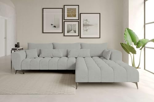 99rooms Ferrano Ecksofa Polsterecke Eckcouch Chenille Eden Silber, mit Ottomane Rechts, ohne Sitztiefenverstellung