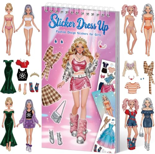 Elfew Dress Me Up Stickerbuch Mädchen 2-4, Stickerbücher, Geschenke Mädchen | 90+ PET Sticker, Stickerbuch mit 15 Seiten Model, Geschenke Mädchen, Spiralbindung Oben, Wasserfest, Stickerbuch Mädchen